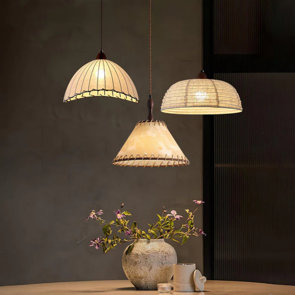 Liora Wood Pendant Light With Fabric Shade for Dining Room