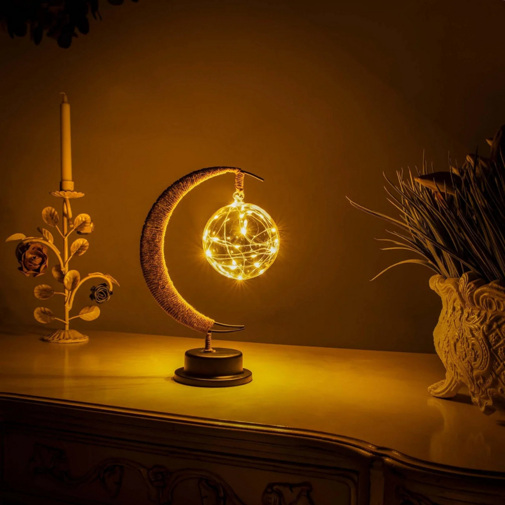 AstraLume Rope Moon Table Lamp With Warm Glow Night Light