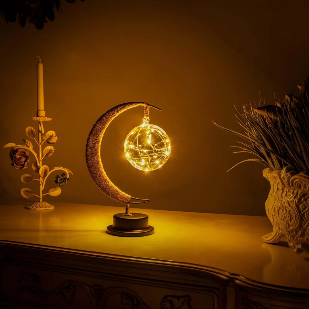 AstraLume Rope Moon Table Lamp With Warm Glow Night Light