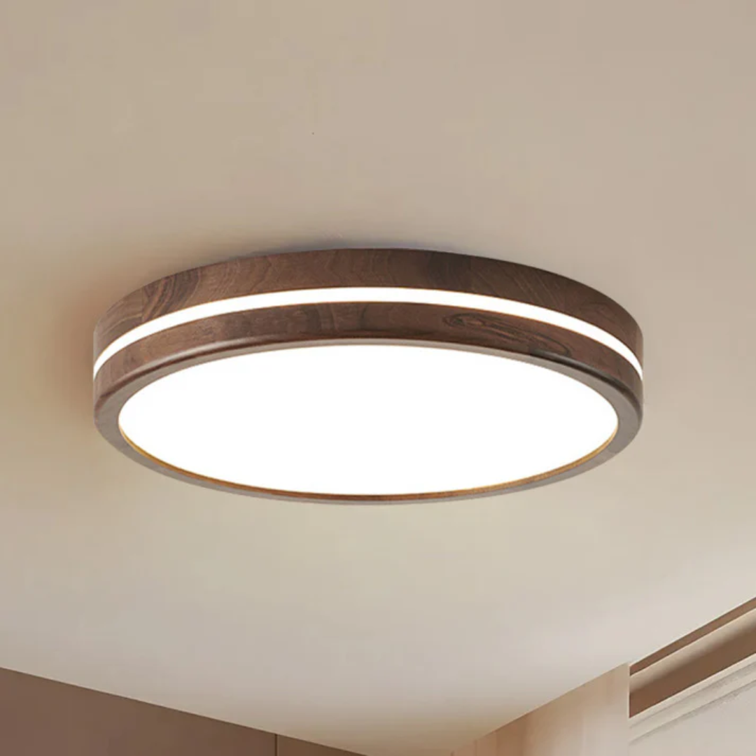 Lorien Wood LED Ceiling Light With Warm Living Room Glow
