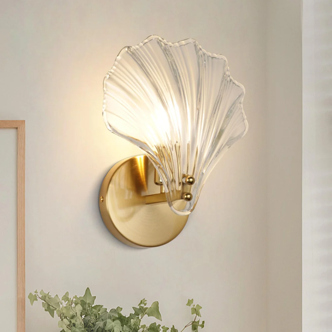 Lyraea Glass Shell Wall Lamp With Brass Finish For Bedroom