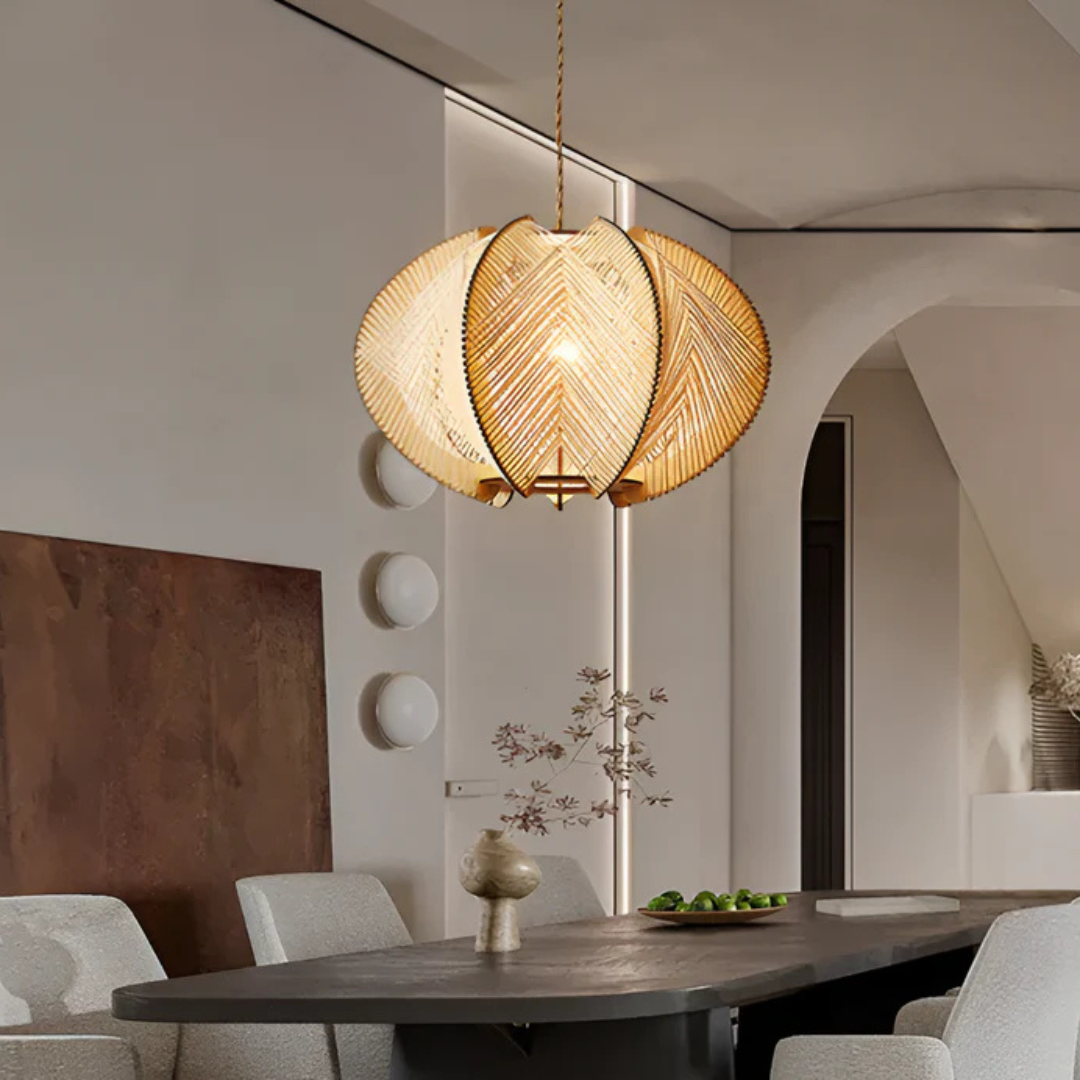 Solmere Wabi-Sabi Wood and Hemp Dining Pendant Light