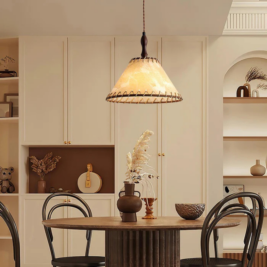 Liora Wood Pendant Light With Fabric Shade for Dining Room