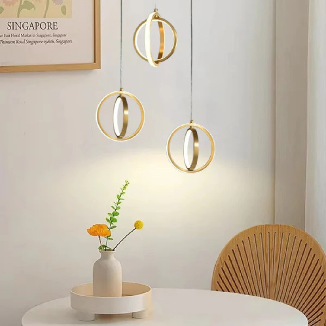 Solara Luxe Gold Geometric LED Hanging Pendant Light for Living Rooms