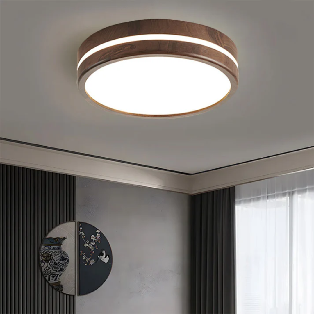 Lorien Wood LED Ceiling Light With Warm Living Room Glow