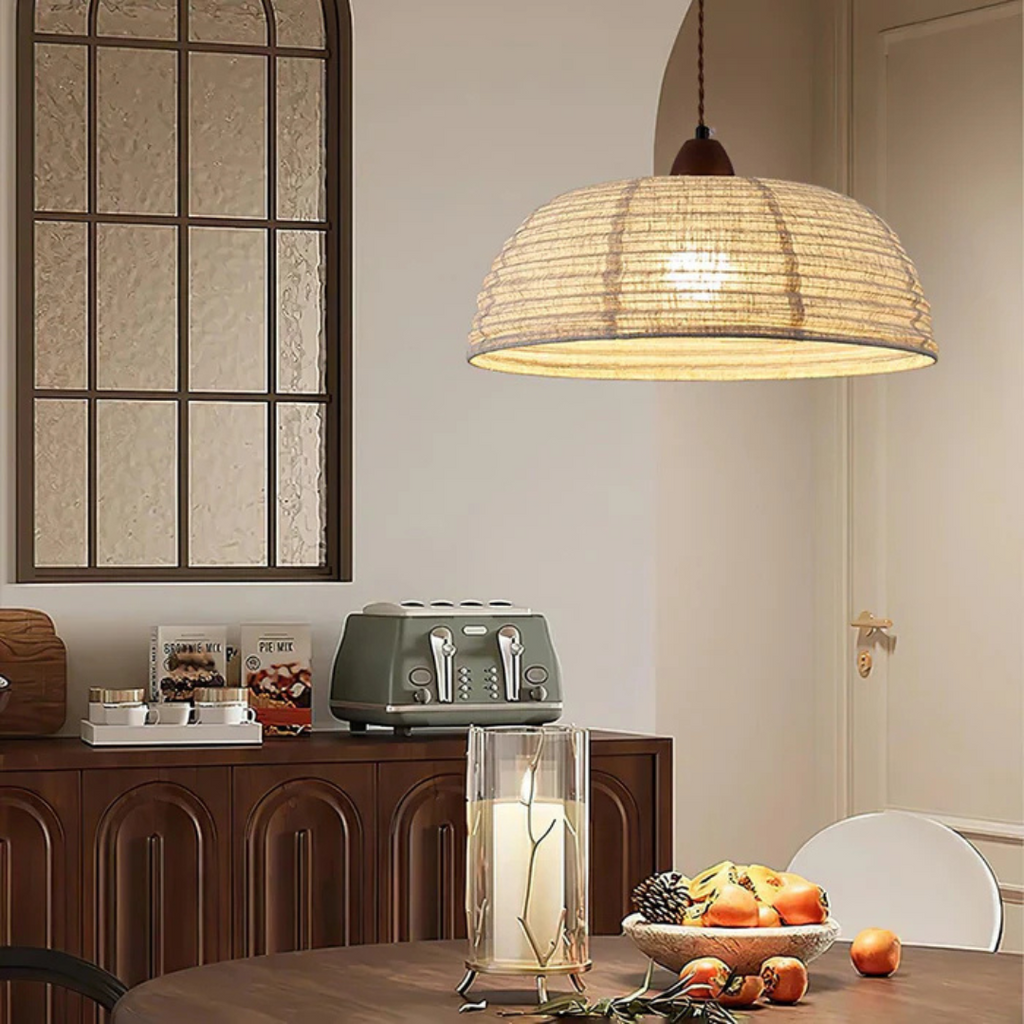 Liora Wood Pendant Light With Fabric Shade for Dining Room