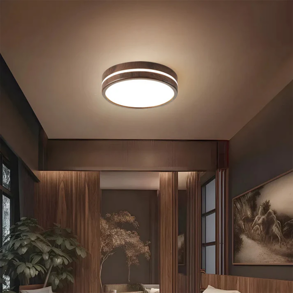 Lorien Wood LED Ceiling Light With Warm Living Room Glow
