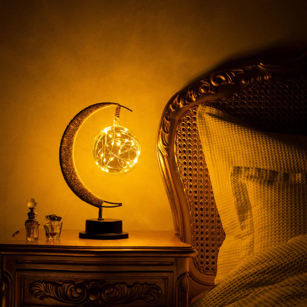 AstraLume Rope Moon Table Lamp With Warm Glow Night Light