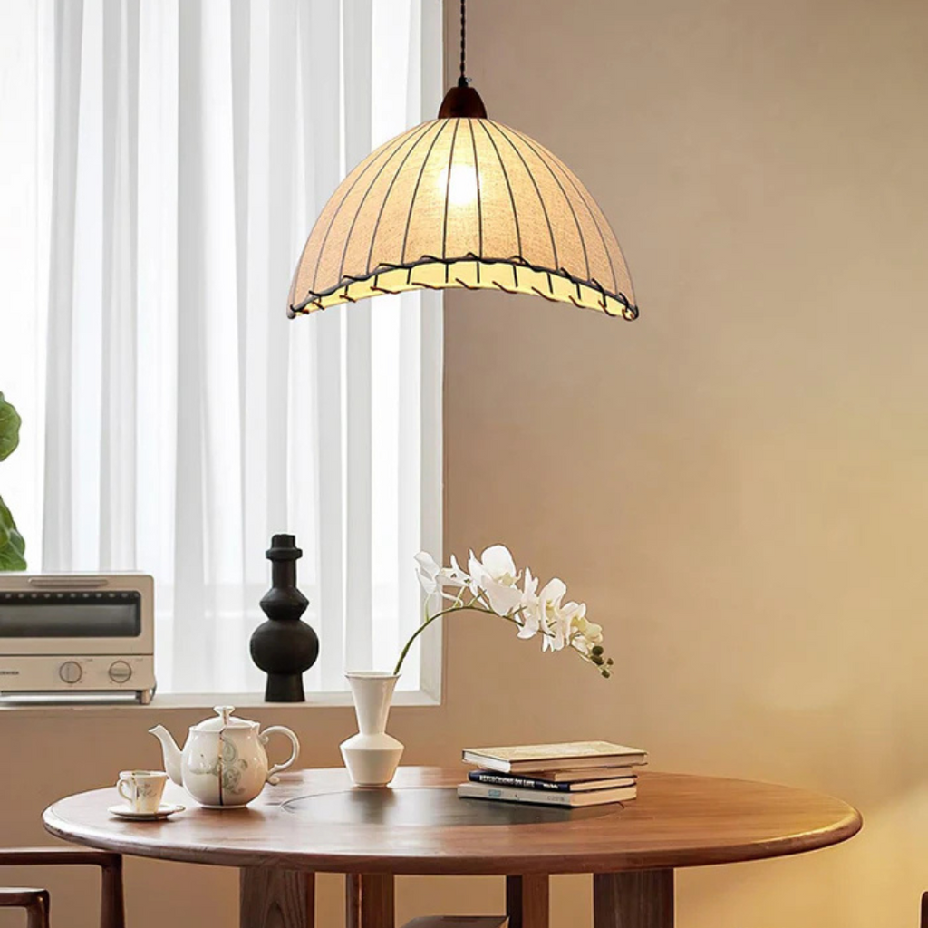 Liora Wood Pendant Light With Fabric Shade for Dining Room