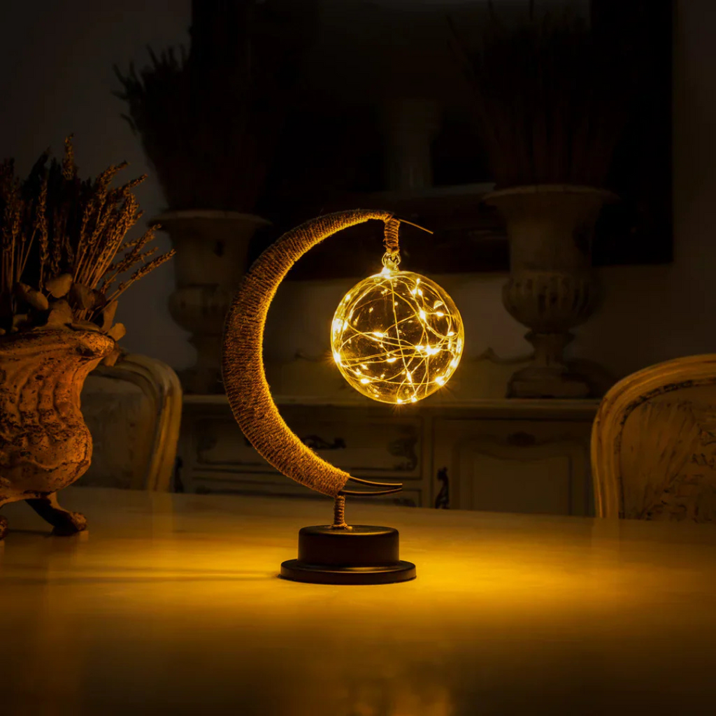 AstraLume Rope Moon Table Lamp With Warm Glow Night Light