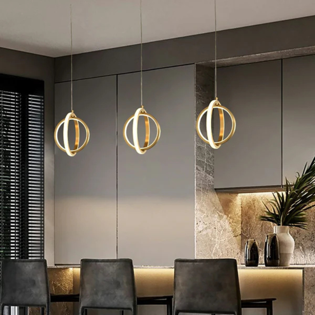 Solara Luxe Gold Geometric LED Hanging Pendant Light for Living Rooms