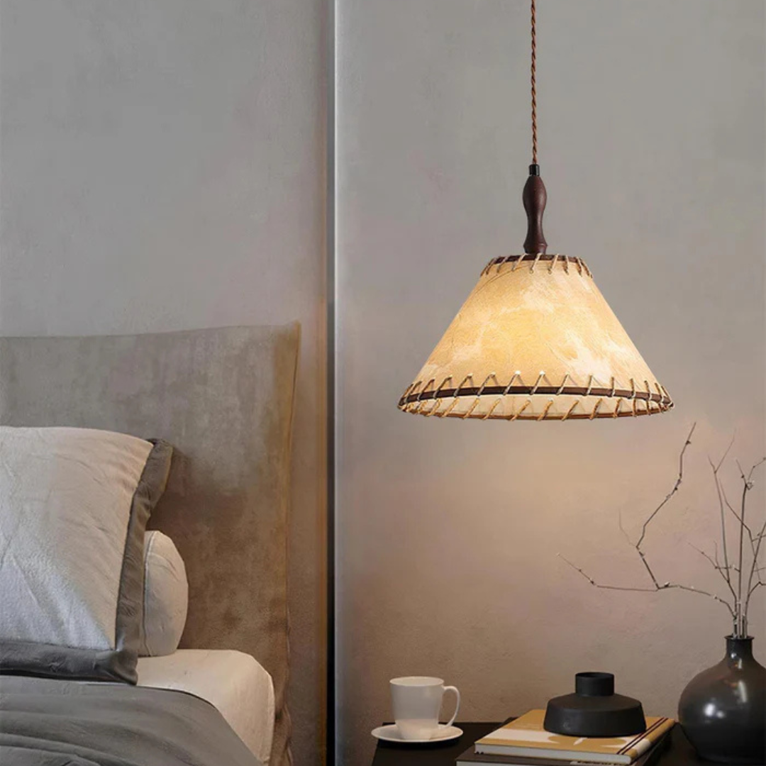 Liora Wood Pendant Light With Fabric Shade for Dining Room