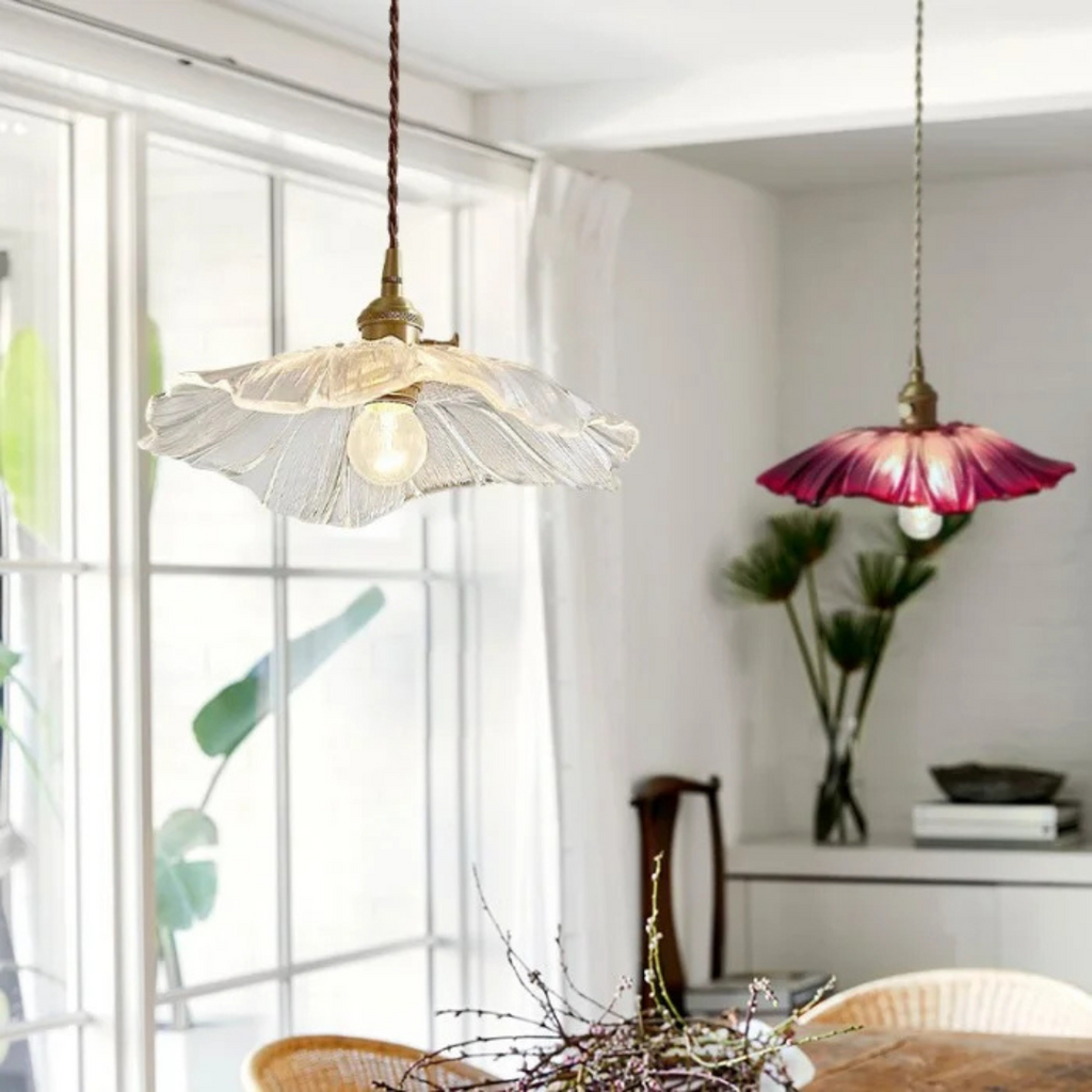 Virella Retro Lotus Glass Pendant Light for Dining Room