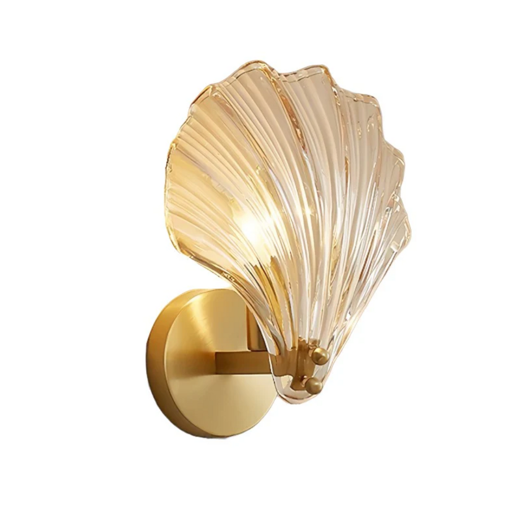 Lyraea Glass Shell Wall Lamp With Brass Finish For Bedroom