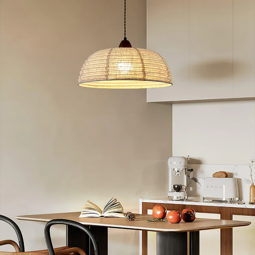 Liora Wood Pendant Light With Fabric Shade for Dining Room