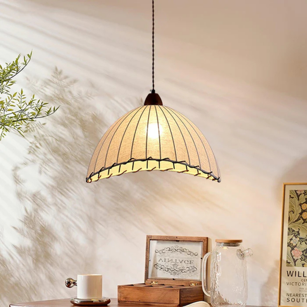 Liora Wood Pendant Light With Fabric Shade for Dining Room