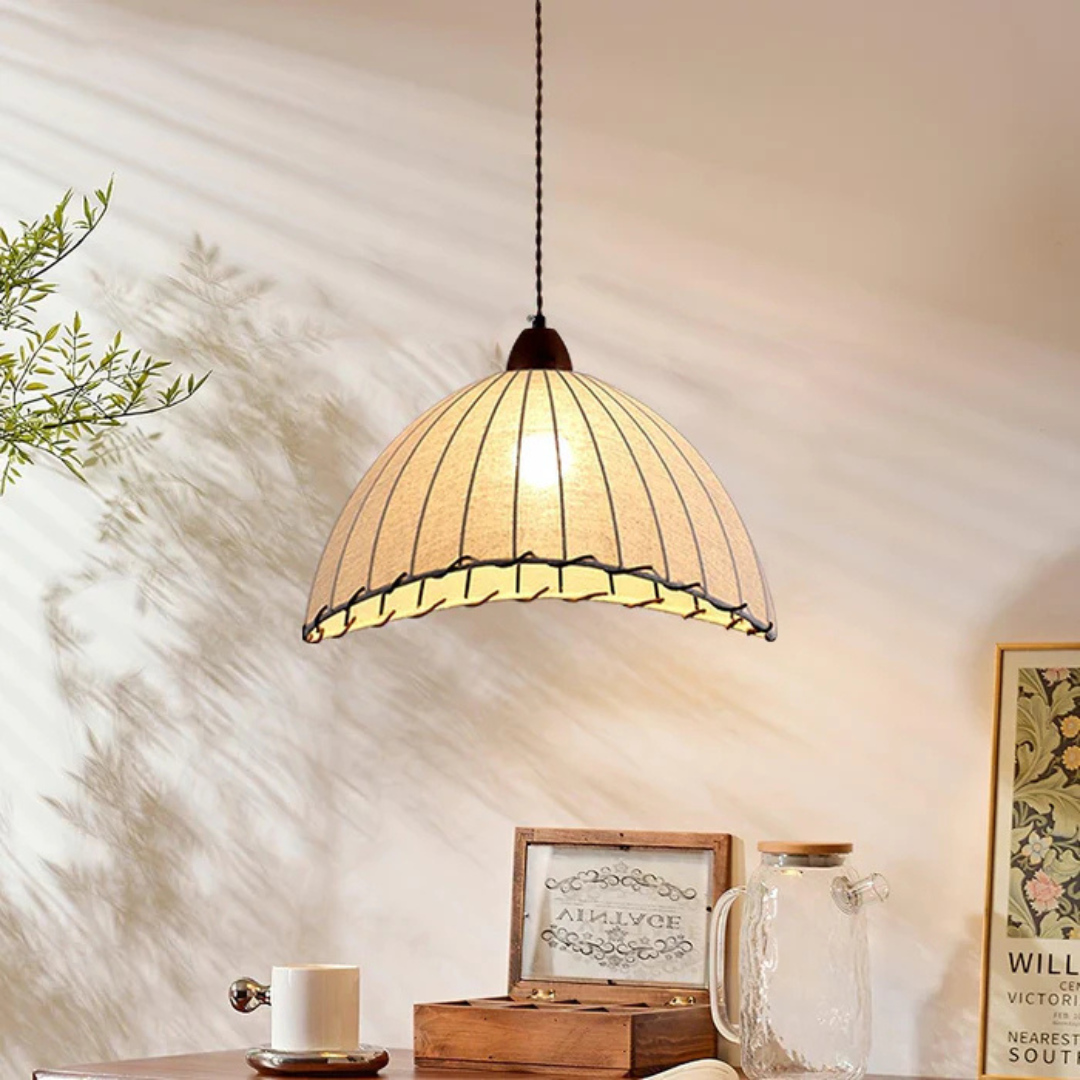 Liora Wood Pendant Light With Fabric Shade for Dining Room