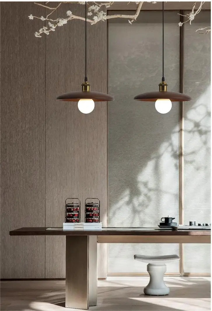 Kivara Nordic Wood Pendant Lamp With Art Glass LED Lighting