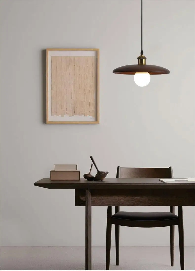 Kivara Nordic Wood Pendant Lamp With Art Glass LED Lighting