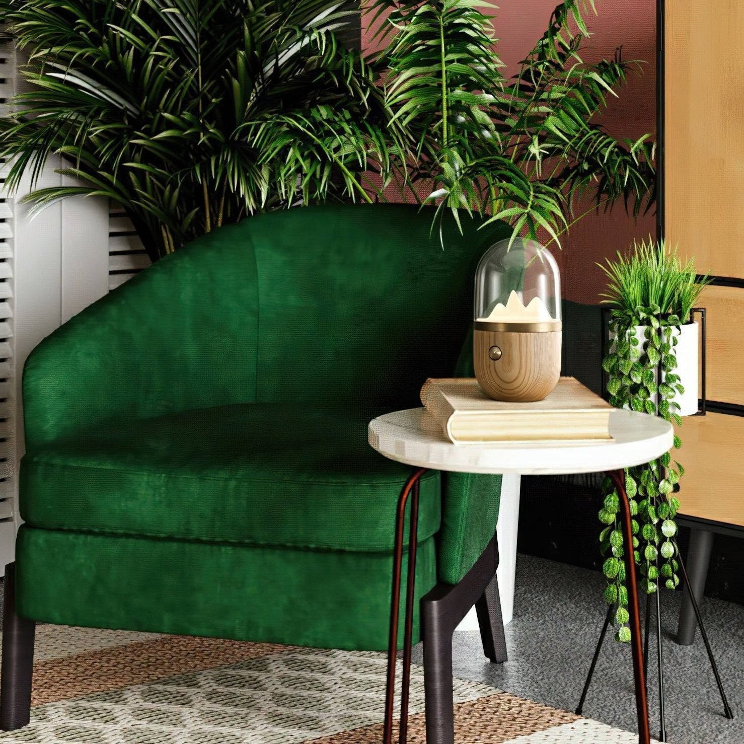 AlpineAura Summit Lamp Glass Dome Wood Base Table Lamp