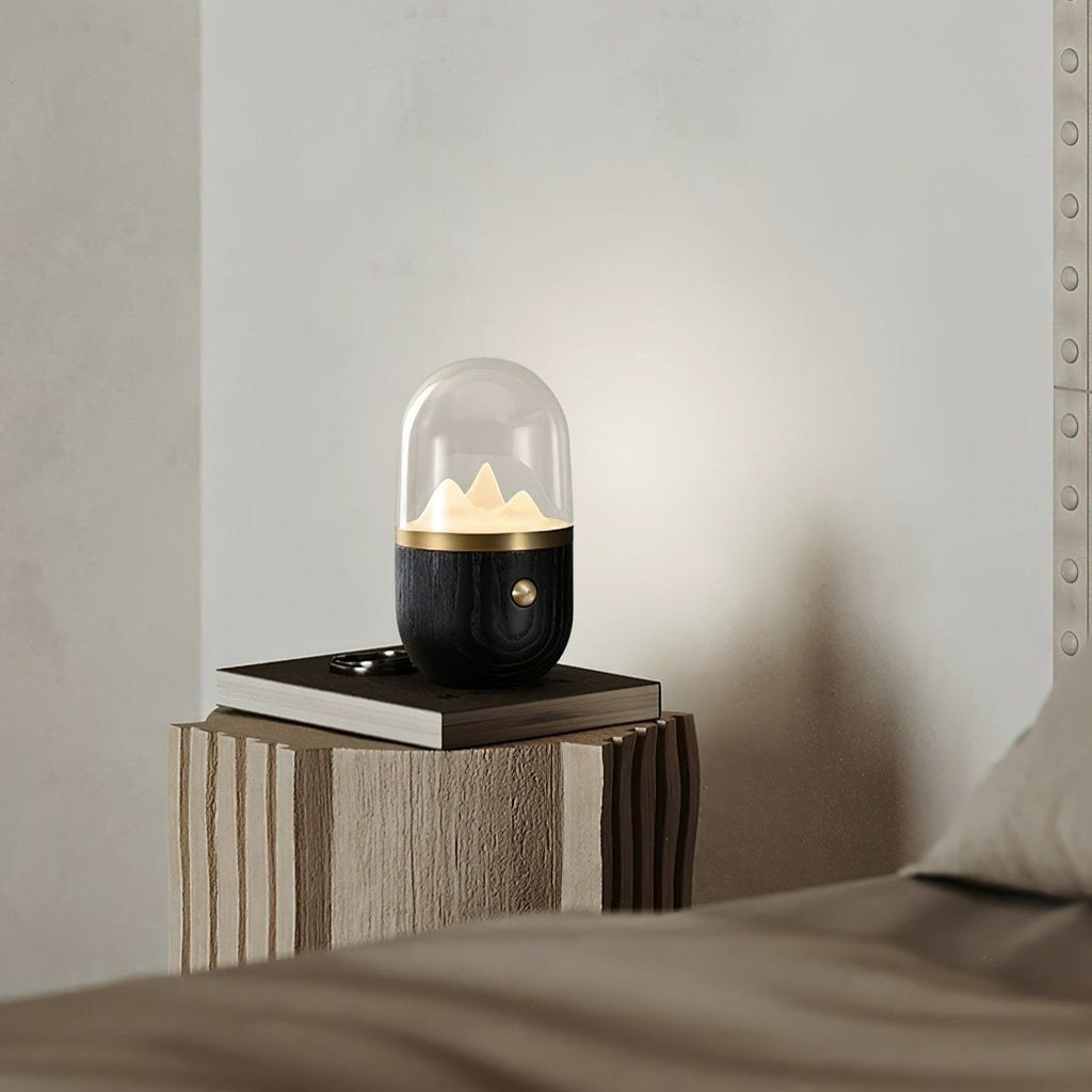 AlpineAura Summit Lamp Glass Dome Wood Base Table Lamp