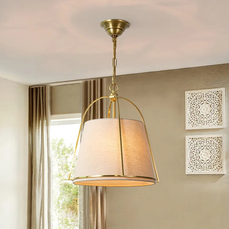 Nexa Contemporary Fabric Pendant Light With Brass Frame