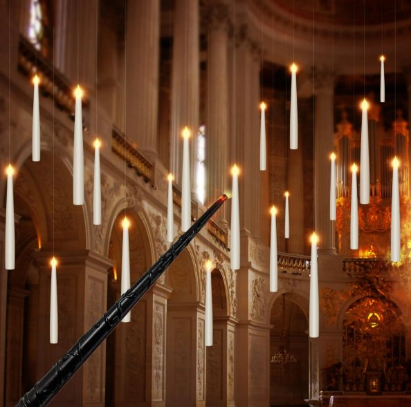 AetherGlow Flameless LED Floating Candles with Wand Hanging