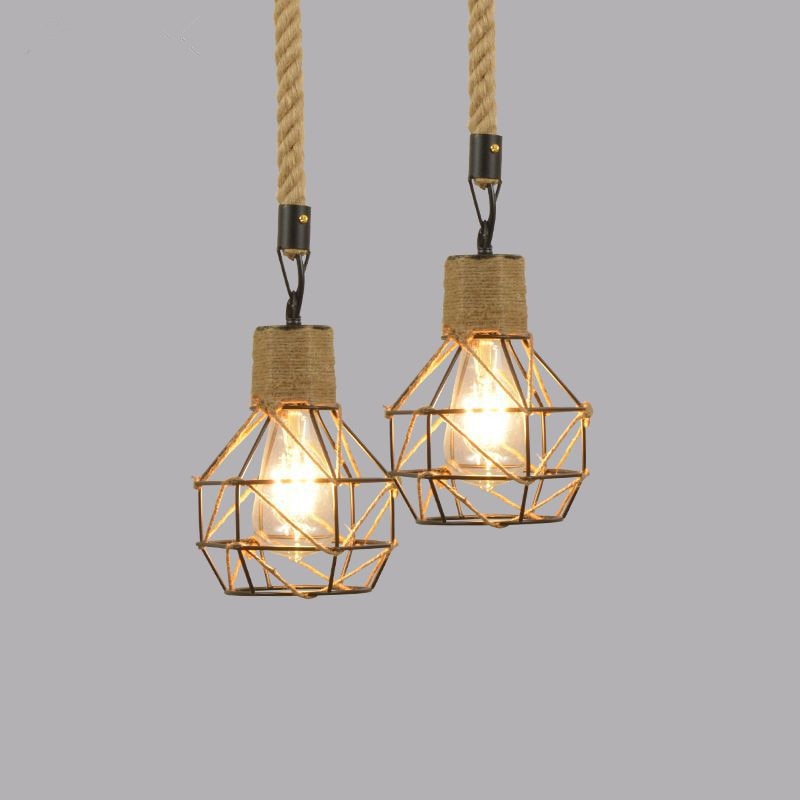 Astrae Rustic Rope Farmhouse Pendant Light With Iron Cage