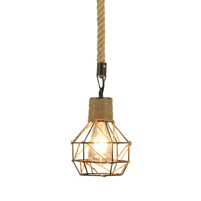 Astrae Rustic Rope Farmhouse Pendant Light With Iron Cage