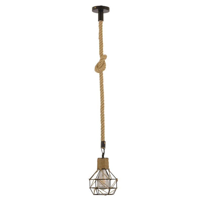 Astrae Rustic Rope Farmhouse Pendant Light With Iron Cage