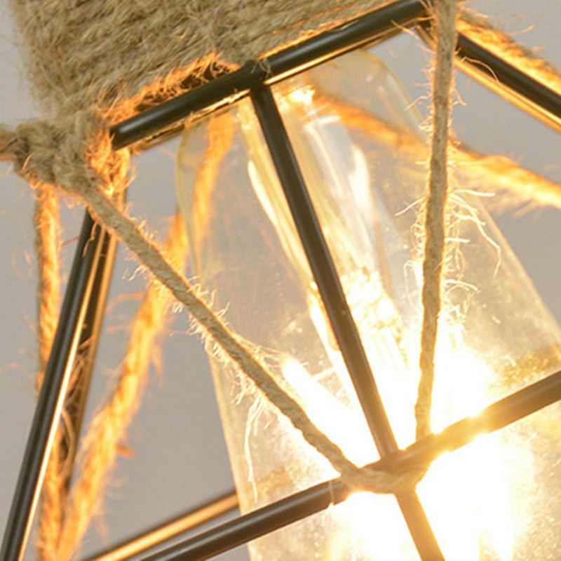 Astrae Rustic Rope Farmhouse Pendant Light With Iron Cage