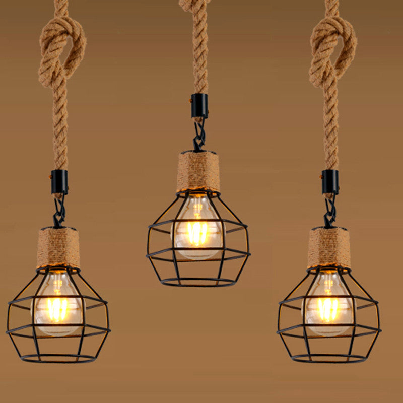 Astrae Rustic Rope Farmhouse Pendant Light With Iron Cage