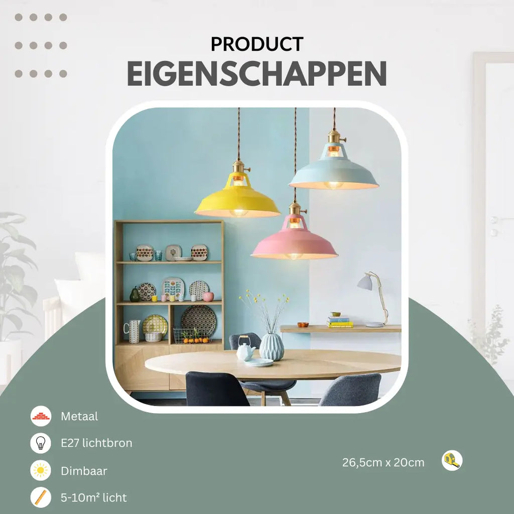 NovaCrest Colorful Retro Pendant Lamp in Seven Vibrant Shades